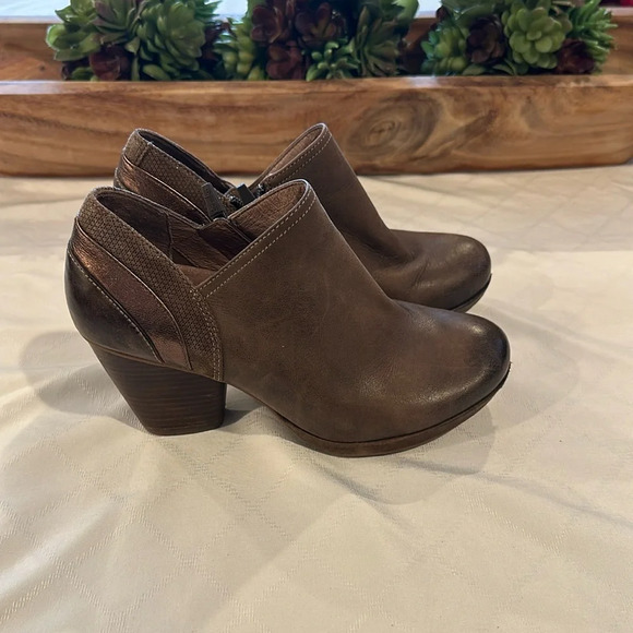 DANSKO Marcia brown leather‎ ankle boot booties bronze heel stripe size 37 EU - Picture 1 of 10